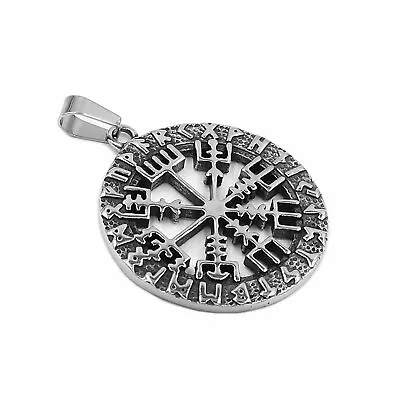Viking Compass Necklace Stainless Steel Nordic Protection Vegvisir Pendant • $19.99