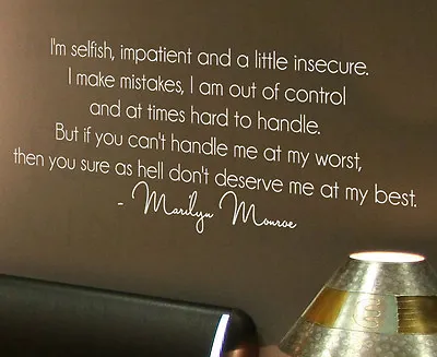 Wall Decal Sticker Quote Marilyn Monroe I'm Selfish And A Little Insecure J78 • $11.97