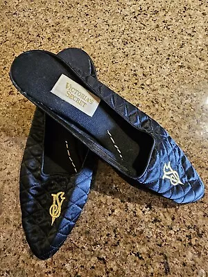 Women's Size 7-8 Black Victoria’s Secret Vintage Quilted/Embroidered Slippers • $7.75