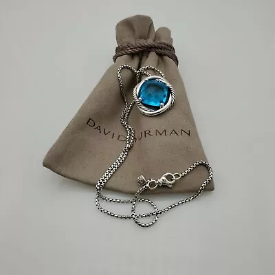 David Yurman Infinity Pendant Necklace Blue Topaz 14mm 17  Chain • $197