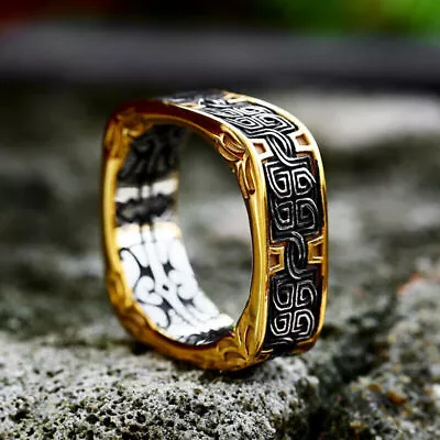 Vintage Viking Celtic Knot Wedding Band Titanium Steel Men's Retro Biker Ring • $23.90