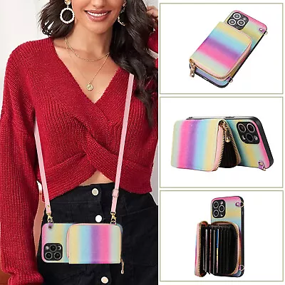 For Various Phone Shining Gradient Crossbody Wallet Case Card Cover Stand Women • $12.66