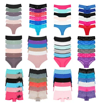 £8.99 • Buy 6 Pack Womens Sexy Lace Knickers Thongs G-String Cotton Panties Underwear Briefs