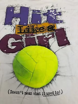 VTG 1995 Hit Like A Girl Volleyball Big Graphic Single Stitch T-Shirt 2 Sided L • $21.44