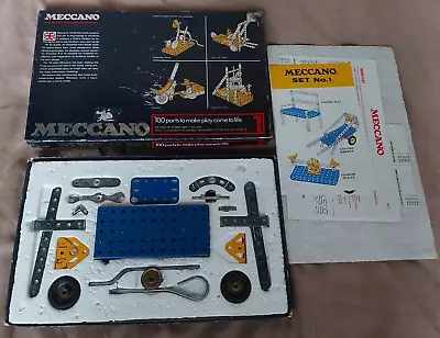 Vintage Meccano Set 1 1973 Almost Complete In Original Box With Brochures. • £32.99