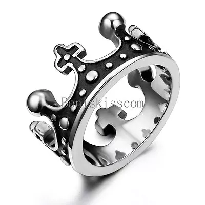 Vintage Crown Design Silver Stainless Steel Mens Womens Unisex Ring Size 6-12 • $9.99