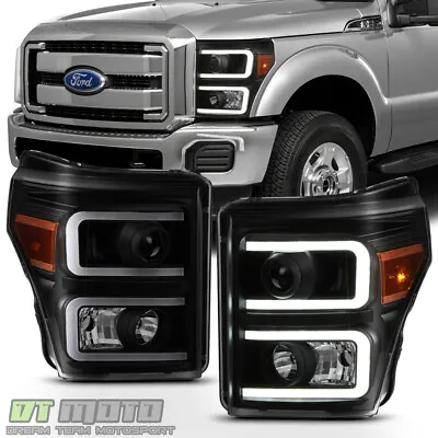 Black Smoke 2011-2016 Ford F250 F350 SuperDuty LED DRL Tube Projector Headlights • $265.99