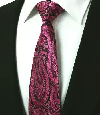 Pink Jacquard Black Tie Groomsman Fuschia Paisley Floral Wedding Silk Dc16 UK • £5.53