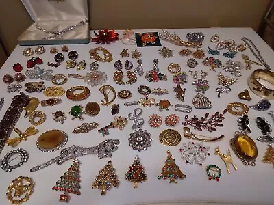 Massive Vintage Designer Signed Rhinestone Jewelry Lot • $50