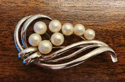 VINTAGE MIKIMOTO 8 Pearl Serling Silver PIN BROOCH Japan • $189.99