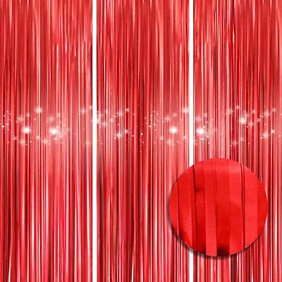 Red Tinsel Streamers 3 Pack Foil Curtains Metallic Fringe Curtain Girl Prince... • $18.94