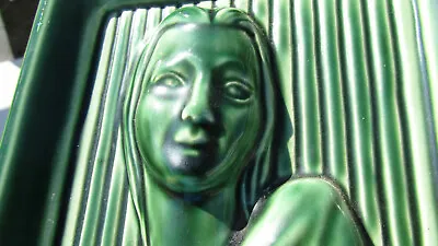 VTG Table Lamp Woman Green Ceramic 1940s Modigliani Look 40s Madonna Serene 1930 • $179.95