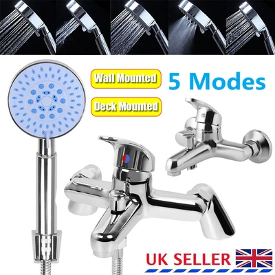 £14.99 • Buy Luxury Bathroom Chrome Sink Bath Filler Tap Shower Mixer Taps Hand Held 5 Modes