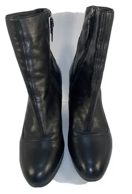 Via Spiga ~ Side Zip Leather Wedge Ankle Booties Black~Size 10M ~Soft~Supple~EUC • $34.99