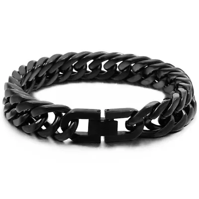 Heavy Black/Silver 316L Stainless Steel Curb Cuban Chain Bracelet For Cool Mens • $10.16