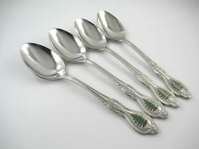 4 Soup Spoons Spode Christmas Tree Stainless Flatware Off White Insert Wallace • $79