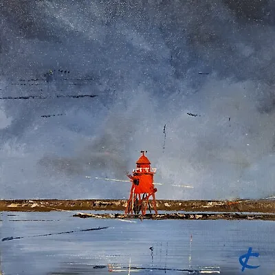 Herd Groyne Lighthouse.  Newcastle. Oil Painting. John Kelly Art.  • £25