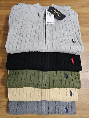 Mens Polo Ralph Lauren 1/4 Zip Cable-knit Jumpers Sizes S-2xl 6 Colours Rrp £209 • £74.99