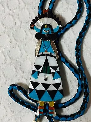 Native American Zuni Jonathan Beyuka Signed Inlay Silver Shalako Kachina Bolo • $1300