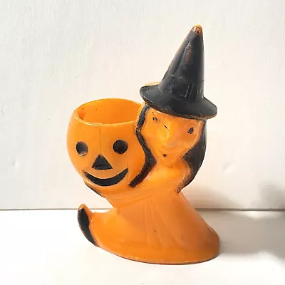 Vintage ROSBRO Witch Pumpkin Halloween Candy Container Toy Plastic • $34