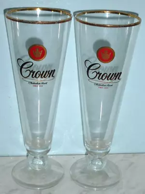 2 Crown Lager Australias Finest Since 1919 Stem Glasses With Gold Rims 330ml 21c • $39.99