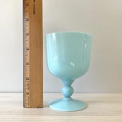 PORTIEUX VALLERYSTHAL Turquoise Blue Opaline Milk Glass Goblet 5  Wine • $68