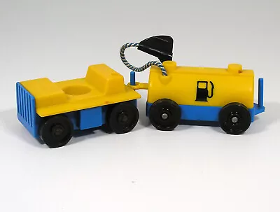 Vintage Fisher Price Little People Airport Tram & Fuel Tanker Cars Yellow Blue • $6
