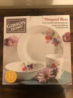 Brand New Gibson Home Vineyard Rose Fine Ceramic Dinnerware Set (12 Pieces) • $19.99