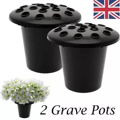 Set Of 2 Black Memorial Grave Vase Pots For Fresh Artificial Flowers Replacement • £5.45