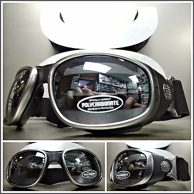 Men PADDED Biker MOTORCYCLE RIDING GLASSES GOGGLES With Strap Gray & Black Frame • $19.99