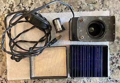 Vintage Microscope Parts: B&L 10X Eyepiece; 13 Slides W/Box; BKH Bulb In Housing • $65