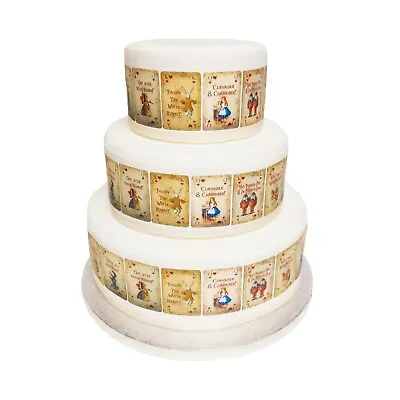 A4 Edible Decor Icing Sheet Alice In Wonderland Playing Cards Ribbon BORDER • £3.49