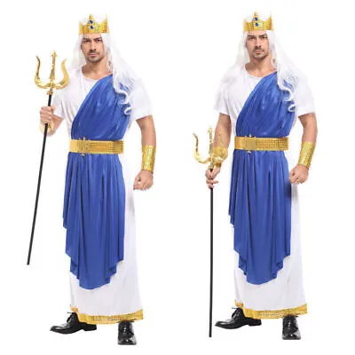 Men God Of Sea Greek Roman King Neptune Poseidon Costume Fancy Dress Book Day • £26.50