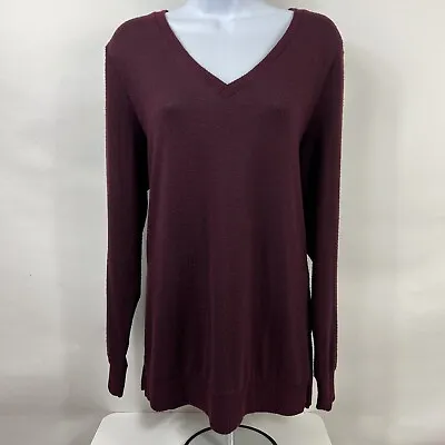 Lucky Brand Sweater Women's Medium Long Sleeve V Neck Maroon Stretch Casual • $12.50