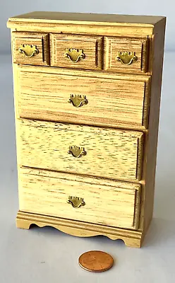 Miniature Dollhouse Oak Wood 4 Drawer Highboy Chest Natural 4-7/8 X 3 X 1-1/2 In • $19.54