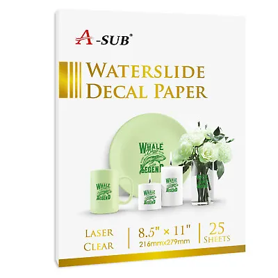 A-SUB CLEAR Waterslide Paper For Laser Printer 25PK Water Slide Decal Transfer • $13.59