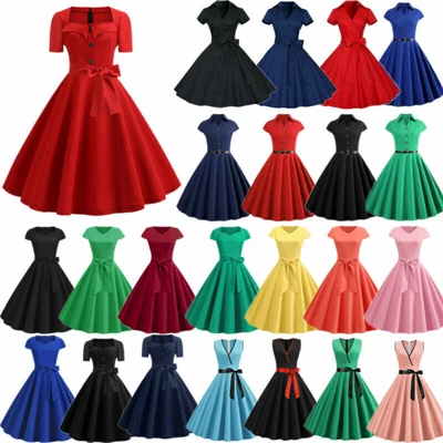 £18.89 • Buy UK Womens Vintage 40s 50s Rockabilly Party Dress Evening Prom Swing Skater Dress