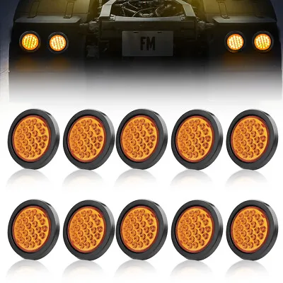 2/4/10Pcs 24LED 4inch Amber Round LED Truck Trailer Turn Signal Tail Light Lamp • $38.55