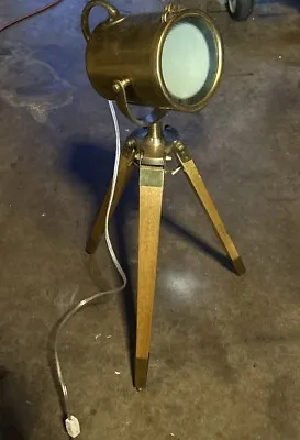 Nautical Floor Lamp Searchlight Vintage Wood Tripod Lamp Home Decor Corded Lamp • $90