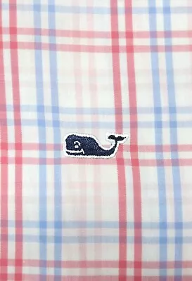 VINEYARD VINES WHALE SHIRT 100% COTTON PINK/WHITE/BLUE PLAID Sz LARGE L • $18.40