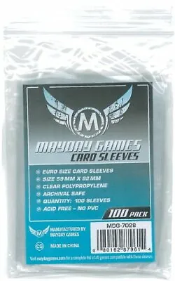 Mayday 100 Clear Standard European Card Sleeves 59mm X 92mm - Brand New & Sealed • £4.65