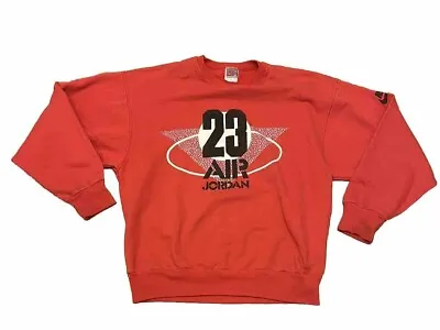 Vintage 1990s Puff Print Nike 23 Air Jordan Red Crewneck Sz M *see Measurements • $124.99