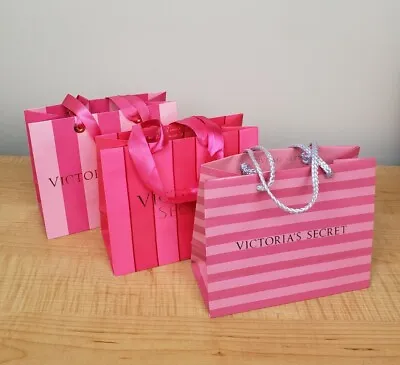 Lot Of (3) Victoria's Secret Small Pink Striped Gift Bags • $12