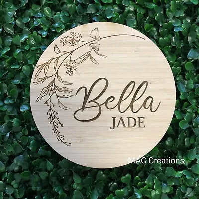 Wood Name Wall Plaque Sign Baby Round Floral Flower Wooden Birth Announcement • $20
