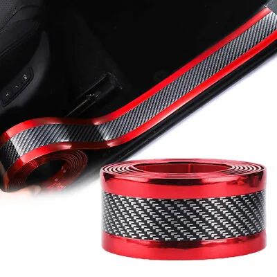 Red Accessory Carbon Fiber Vinyl Car Door Sill Scuff Plate Sticker Protector 2M • $9.11