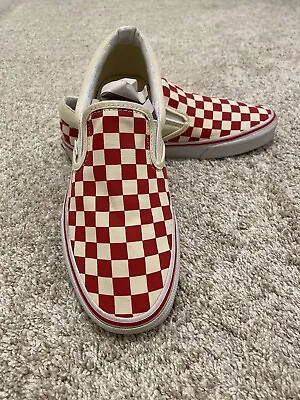 VANS Red Checker Slipon Mens Shoes Size 7.5 Women Sz 9 Classic Casual Athletic • $22.99