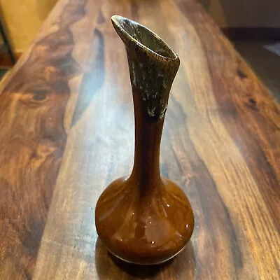 Vintage Anna Van Briggle Drip Glaze Bud Vase Green Tip Brown Base 7  Tall 3” W • $15