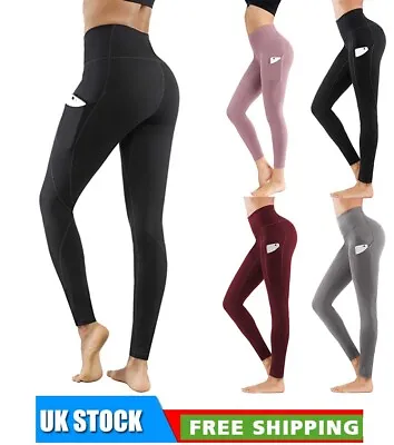 £8.79 • Buy Women High Waist Gym Leggings Pocket Fitness Sports Running Ladies Yoga Pants UK