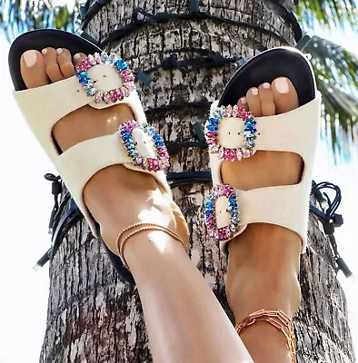 MYSTIQUE Stephanie Gottlieb Phoebe Size 9 Jeweled Padded Slides Sandals Leather • $185