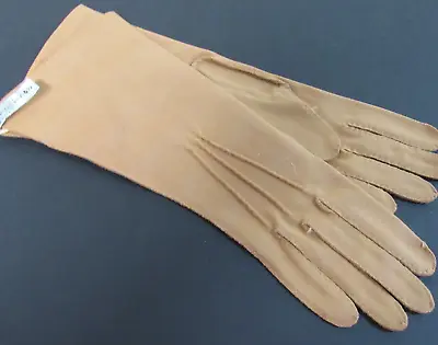 Vintage Ladies Gloves Tan Cotton Unlined 11  Size 6.5 Attached W Tag Made In USA • $14